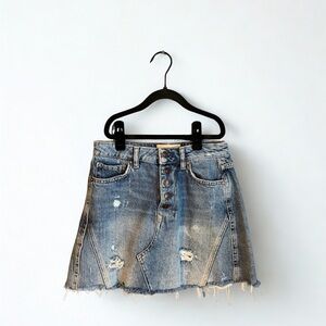 We The Free Blue Distressed Mini Skirt